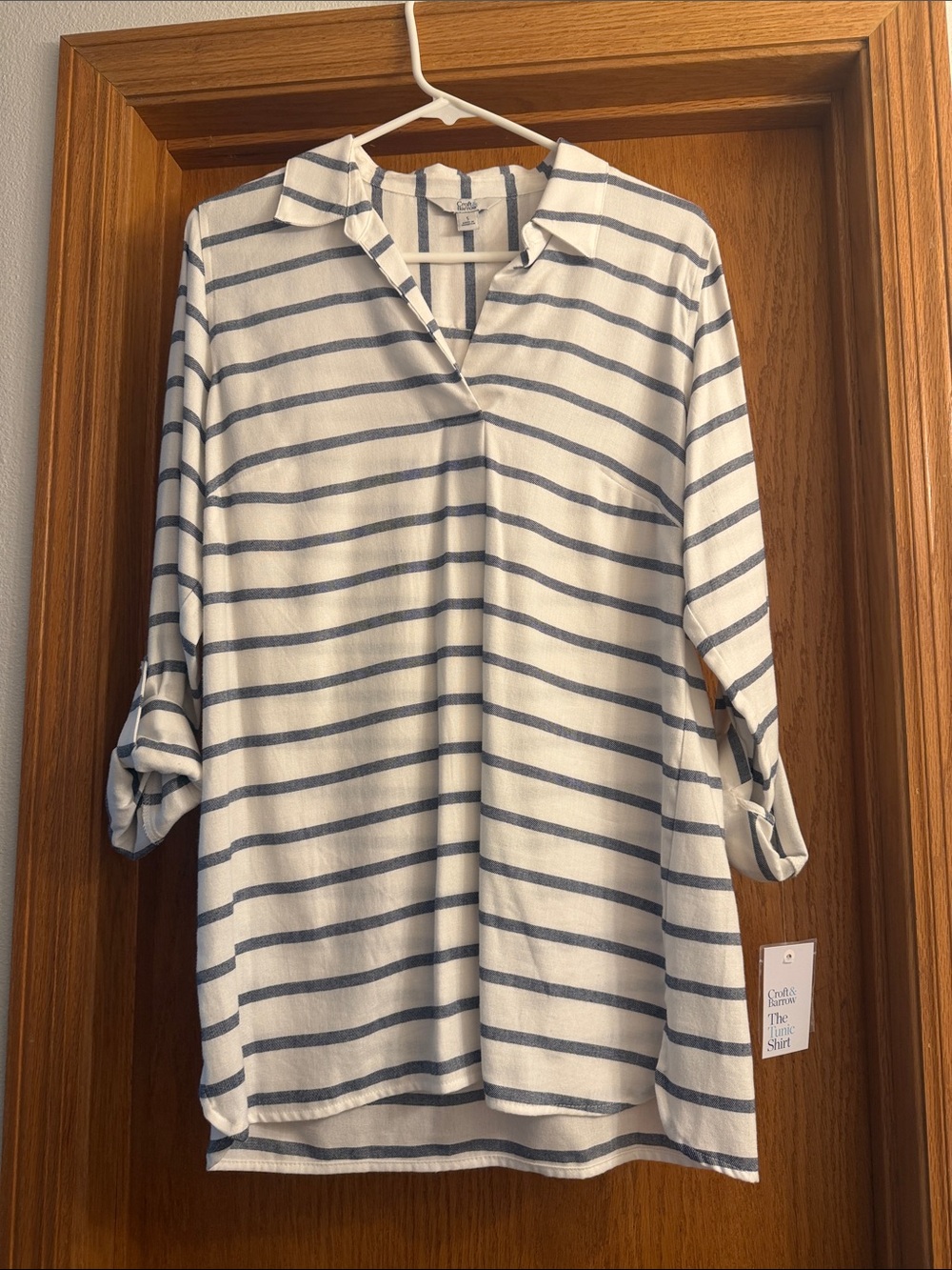 croft & barrow White and Gray Striped V-Neck Tunic